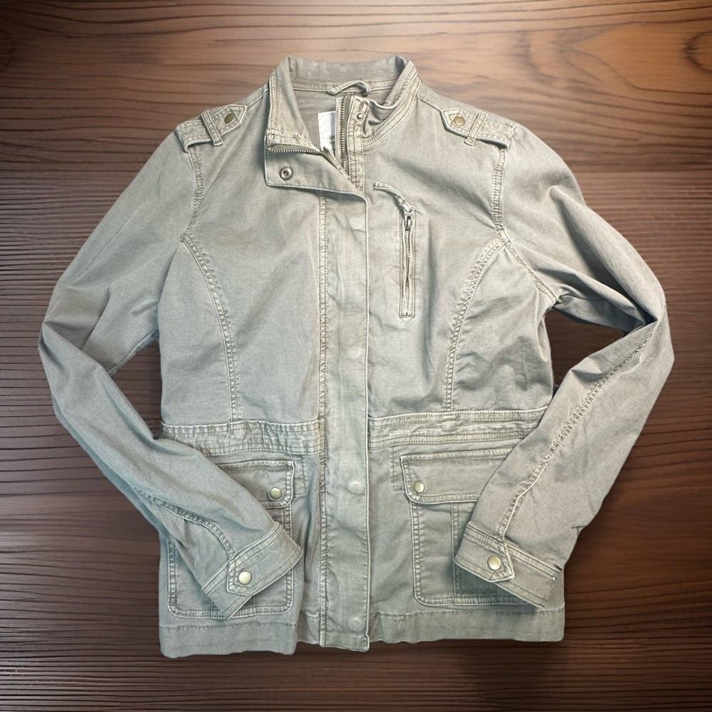 Lucky Brand Jacket Womens Large‎ Green Twill Military Full Zip Pockets Utility